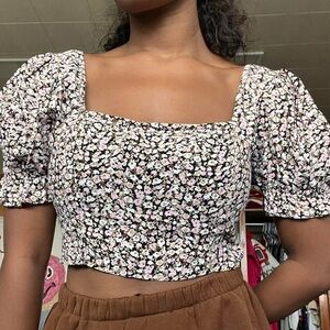 Floral square neck top